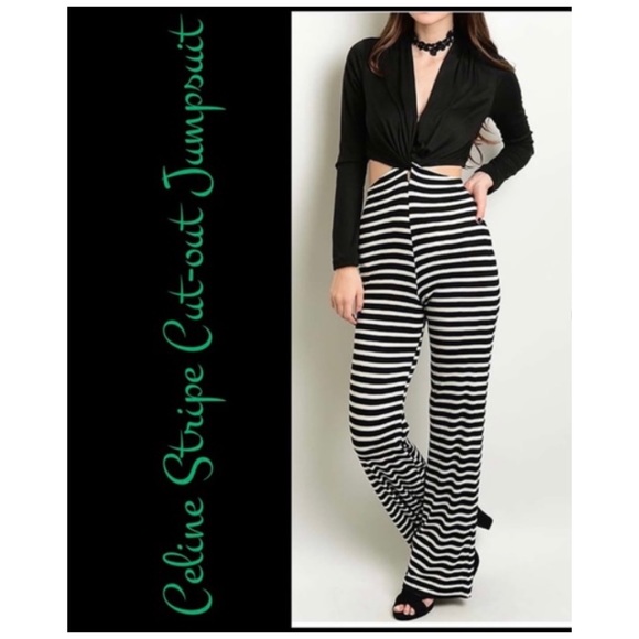 HP Celine Stripe Cut-out Jumpsuit - Picture 2 of 5